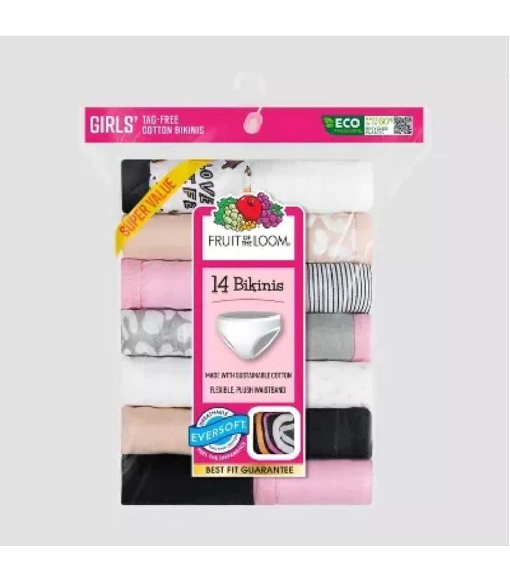 Fruit of the Loom Girls' 14pk Cotton Bikini Underwear